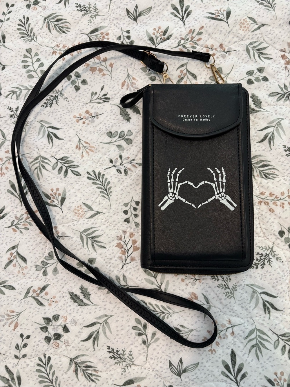 Crossbody Phone wallet with Skeleton Hands Heart